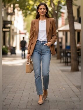 WHBM Camel Tailored Blazer Structured One-Button Size 2